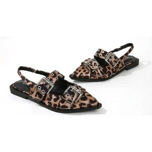 Berness Addison Double Buckled Slingback Flats Size 7.5 Leopard